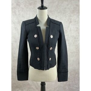 White House Black Market Black‎ Tweed Jacket Military Style Size 0